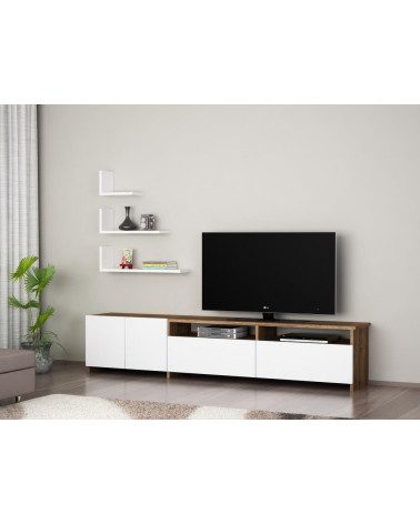 Ensemble meuble TV GELINCIK blanc noyer 180 cm