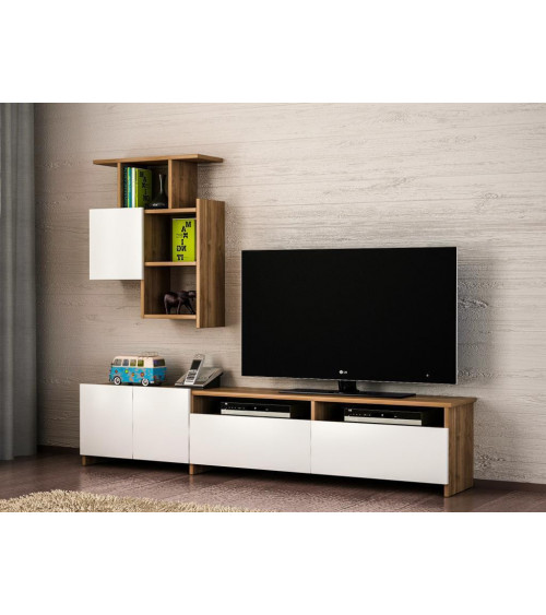 Conjunto mueble TV GELINCIK blanco nogal 180 cm