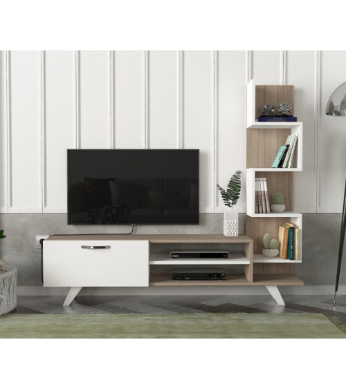 Conjunto mueble TV con librería NATALIE blanco 123 cm