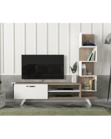 Conjunto mueble TV con librería NATALIE blanco 123 cm