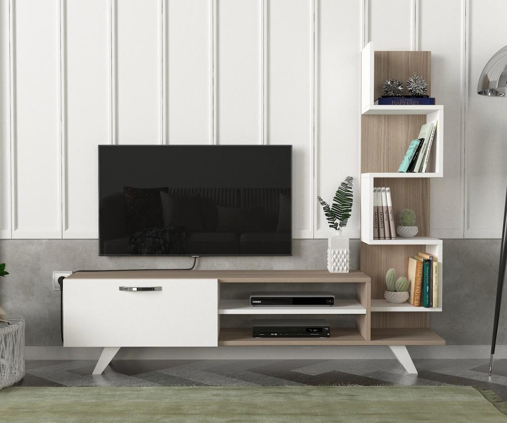 Ensemble meuble TV et bibliothèque CEREN blanc cordoba 150 cm