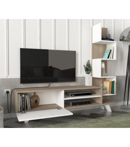 Ensemble meuble TV et bibliothèque CEREN blanc cordoba 150 cm
