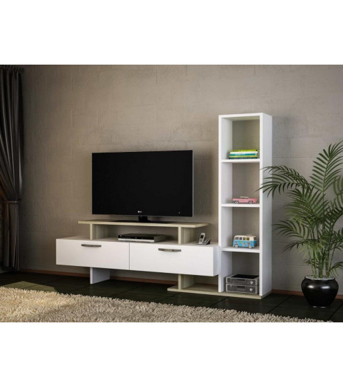Conjunto mueble TV con librería CEREN blanco y cordoba 150 cm
