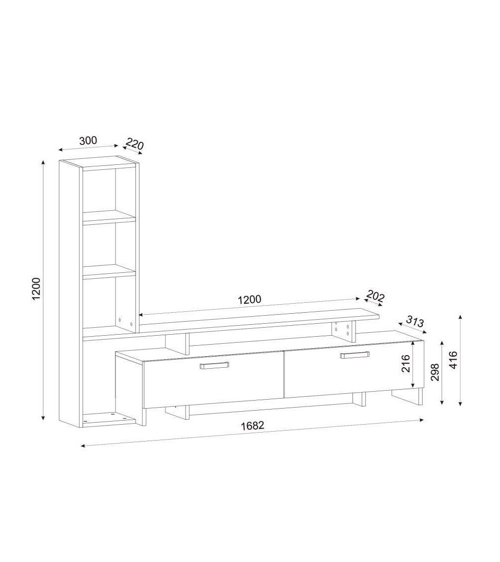 Conjunto mueble TV con librería MINEL blanco y cordoba 149 cm