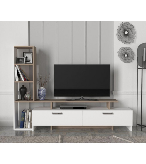 Conjunto mueble TV con librería MINEL blanco y cordoba 149 cm