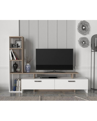 Conjunto mueble TV con librería MINEL blanco y cordoba 149 cm