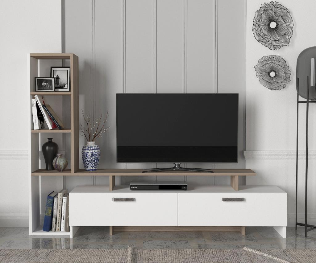 Conjunto mueble TV PIRIL nogal y antracita 120 cm