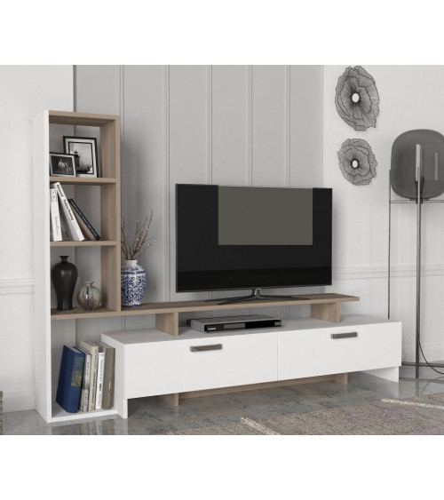 Conjunto mueble TV con librería MINEL blanco y cordoba 149 cm