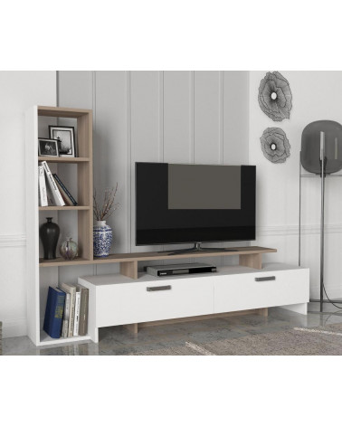 Conjunto mueble TV con librería MINEL blanco y cordoba 149 cm