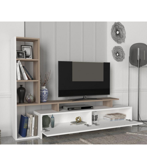 Conjunto mueble TV con librería MINEL blanco y cordoba 149 cm