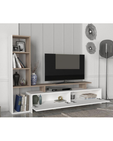 Conjunto mueble TV con librería MINEL blanco y cordoba 149 cm