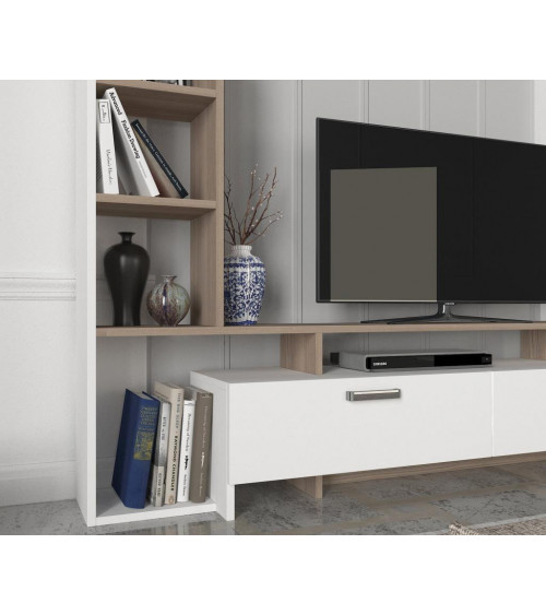 Conjunto mueble TV con librería MINEL blanco y cordoba 149 cm