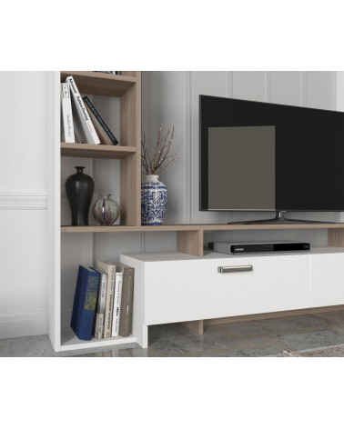 Conjunto mueble TV con librería MINEL blanco y cordoba 149 cm