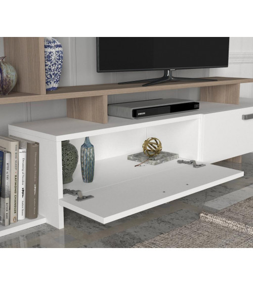 Conjunto mueble TV con librería MINEL blanco y cordoba 149 cm