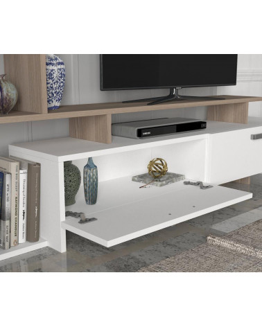 Conjunto mueble TV con librería MINEL blanco y cordoba 149 cm