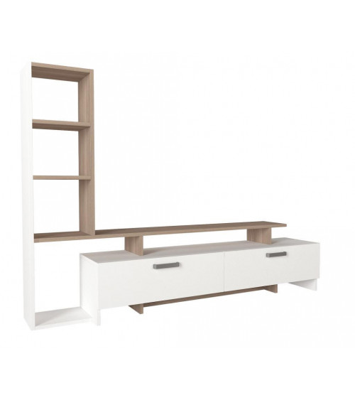 Conjunto mueble TV con librería MINEL blanco y cordoba 149 cm