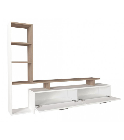 Conjunto mueble TV con librería MINEL blanco y cordoba 149 cm