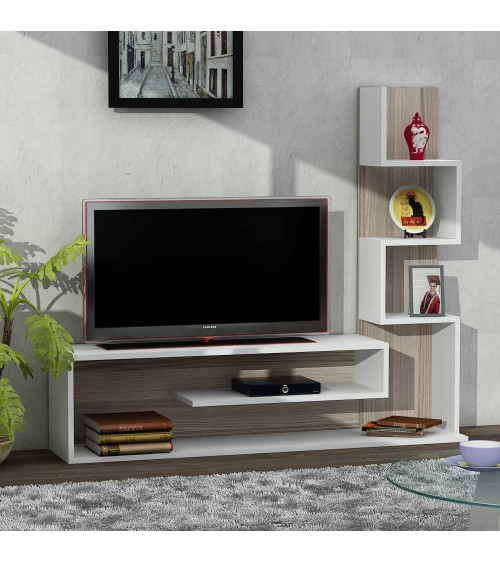 Ensemble meuble TV et bibliothèque METEHAL blanc cordoba 150 cm
