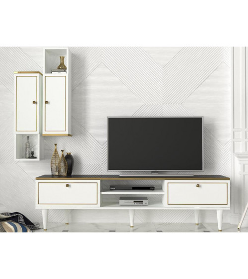 Conjunto mueble TV CATERINA blanco y nogal 180 cm