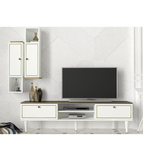 Ensemble meuble TV RAVENNA blanc marbre 180 cm