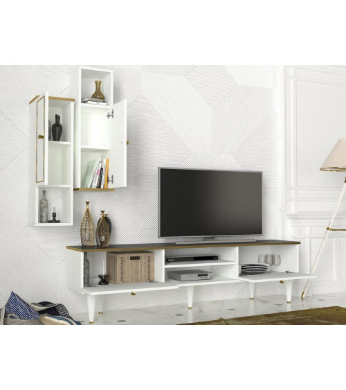 Ensemble meuble TV RAVENNA blanc marbre 180 cm