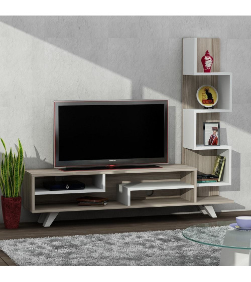 Conjunto mueble TV ISABEL blanco y cordoba 120 cm
