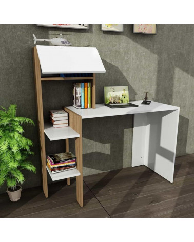 Conjunto escritorio y librería MERINOS blanco y nogal