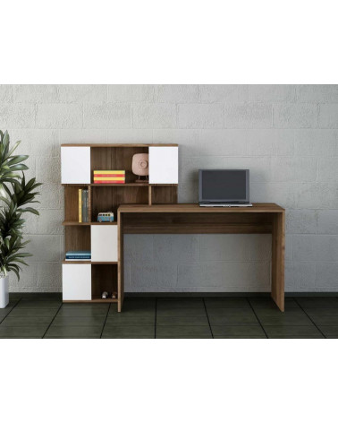 Conjunto escritorio y librería GINA blanco y nogal