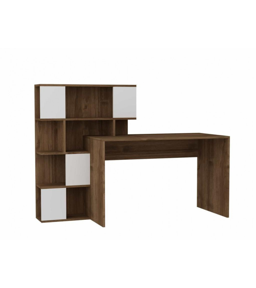 Ensemble bureau et bibliothèque TOTEM blanc noyer