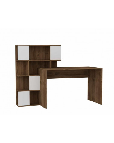 Ensemble bureau et bibliothèque TOTEM blanc noyer