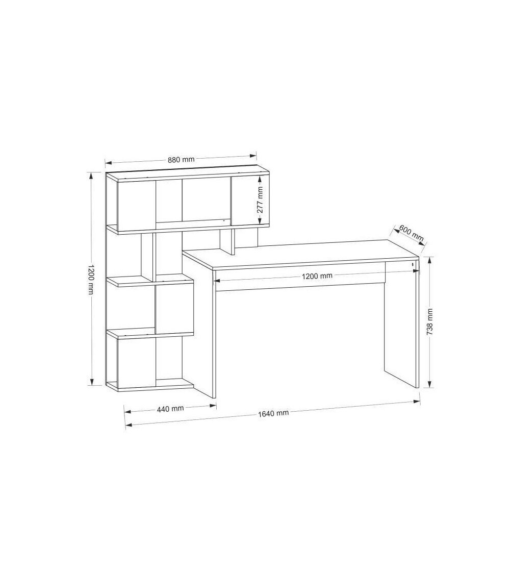 Ensemble bureau et bibliothèque TOTEM blanc noyer