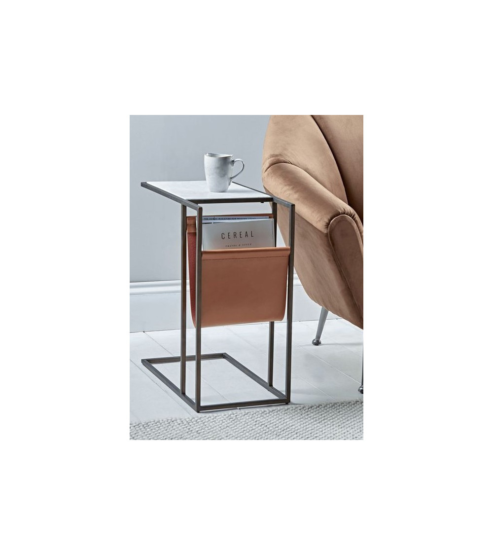 Table d'appoint en marbre blanc et cuir