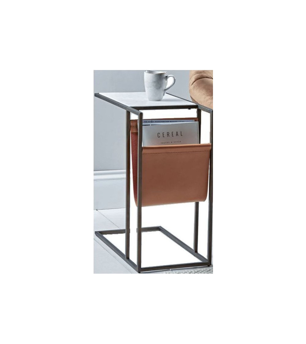 Table d'appoint en marbre blanc et cuir