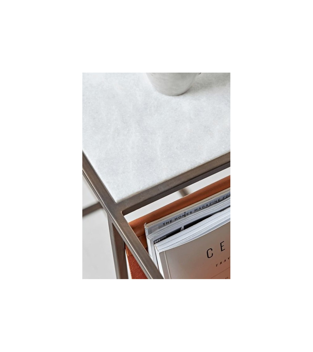 Table d'appoint en marbre blanc et cuir Table d'appoint en marbre blanc et cuir