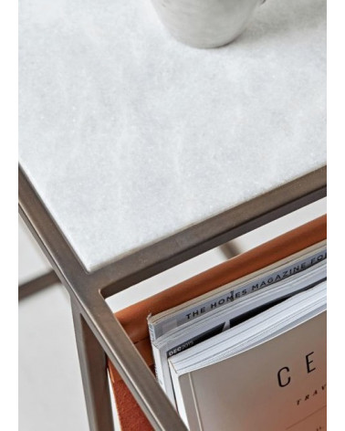 Table d'appoint en marbre blanc et cuir