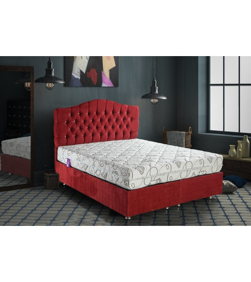 LIT coffre EMERAUDE rouge + matelas et tête de lit inclus 90/160x200 cm