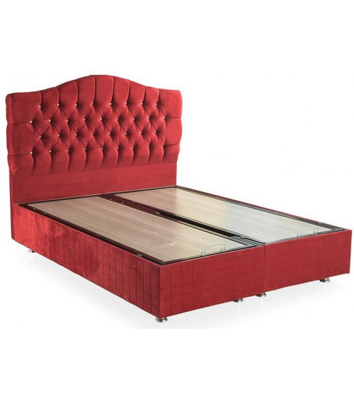 LIT coffre EMERAUDE rouge + matelas et tête de lit inclus 90/160x200 cm