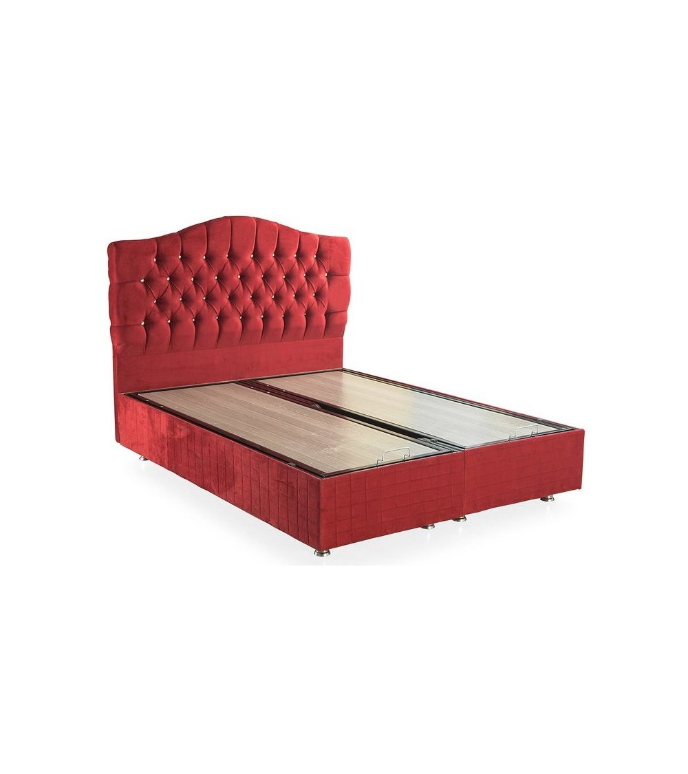 LIT coffre EMERAUDE rouge + matelas et tête de lit inclus 90/160x200 cm