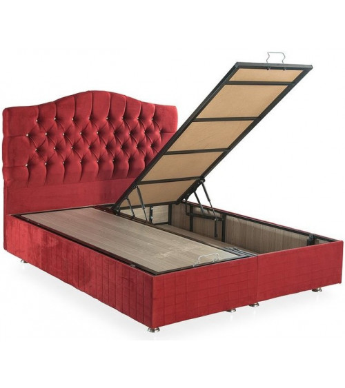 LIT coffre EMERAUDE rouge + matelas et tête de lit inclus 90/160x200 cm