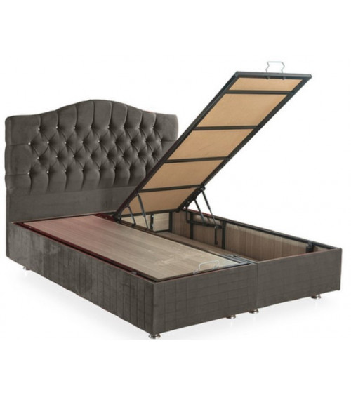 LIT coffre EMERAUDE anthracite + matelas et tête de lit inclus 90/160x200 cm