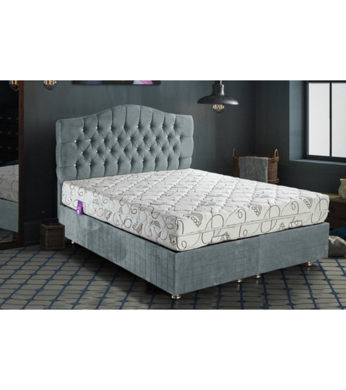 LIT coffre EMERAUDE bleu + matelas et tête de lit inclus 90/160x200 cm