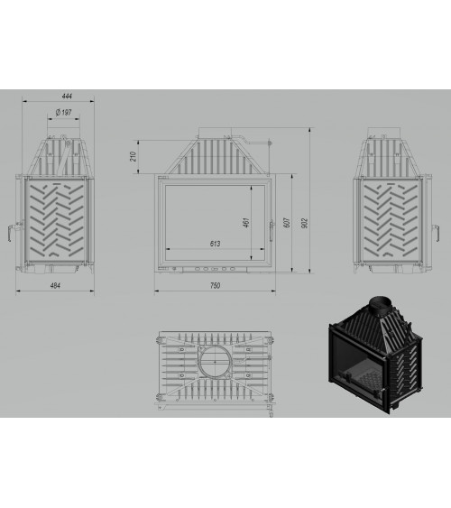 Inserire l'angolo camino Trivision 10 kw