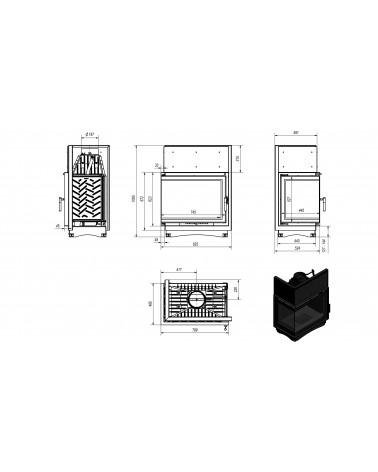 Inserire l'angolo camino Trivision 10 kw