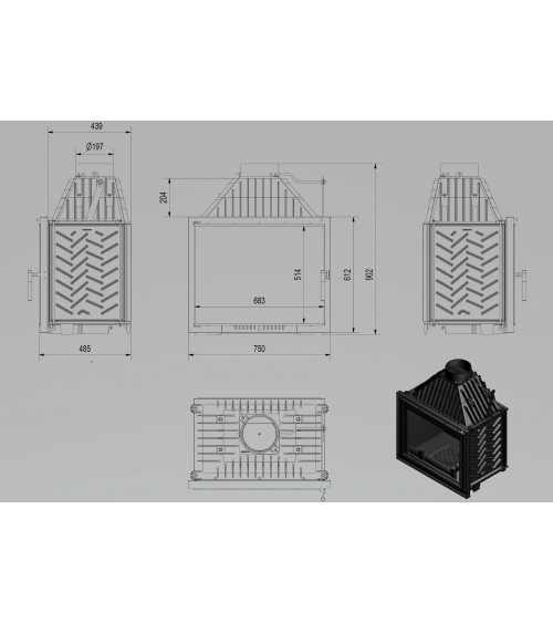 Inserto para chimenea AMELIA 25 BS DECO cristal en el lado izquierdo