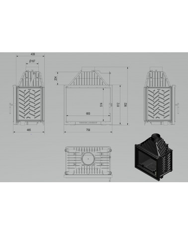 Inserire l'angolo camino Trivision 10 kw