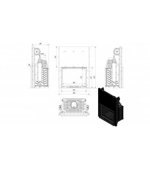 Inserire l'angolo camino Trivision 10 kw