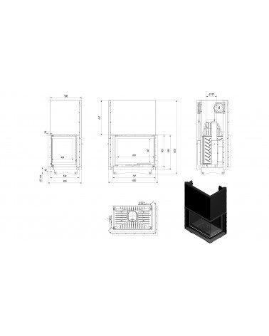 Insert cheminée AMELIA 25 ouverture relevable vitre à droite