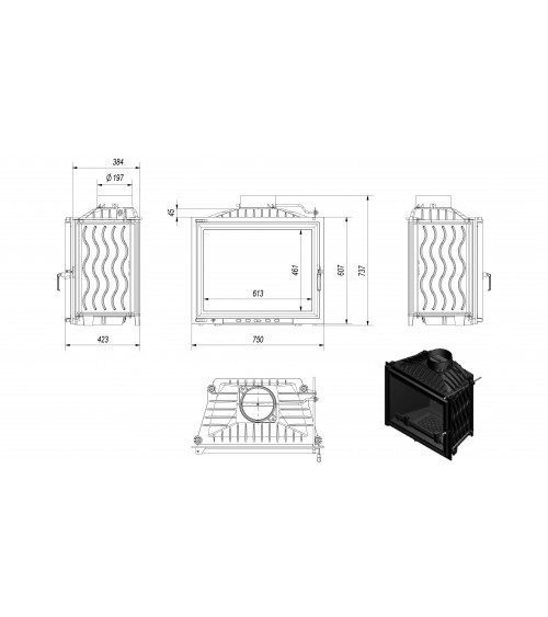 Inserire l'angolo camino Trivision 10 kw