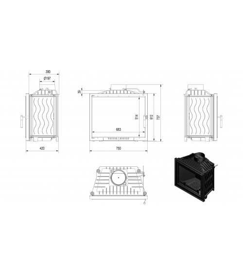 Inserire l'angolo camino Trivision 10 kw