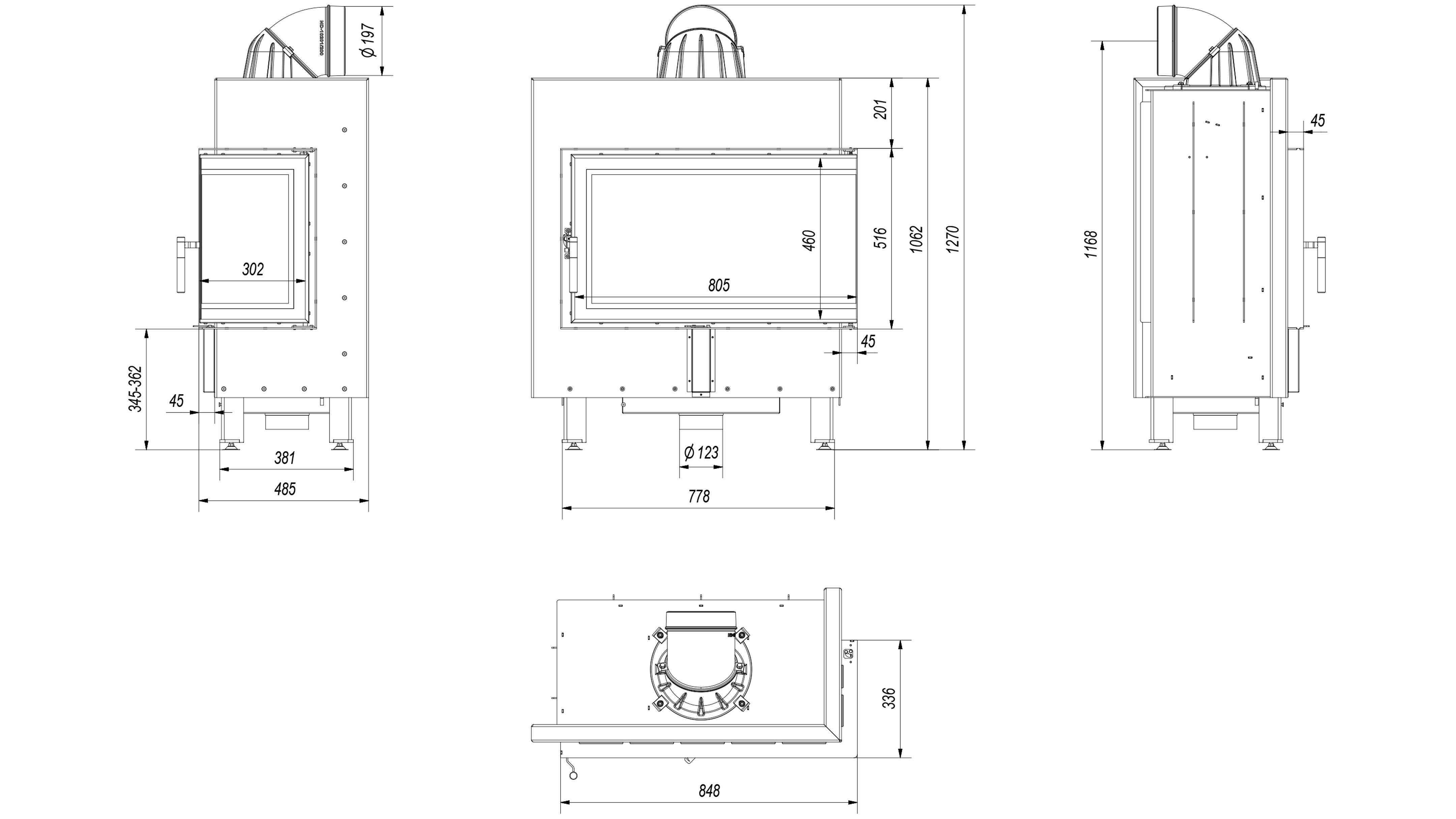 Inserto para chimenea LUCY 12 SLIM BS cristal en el lado derecho